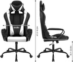 Ergonomic High Back Gaming Chair & Office Chair, PU Leather & Adjustable & Easy Assembly & BIFMA Certified, for Home/Office (Gray) (White)