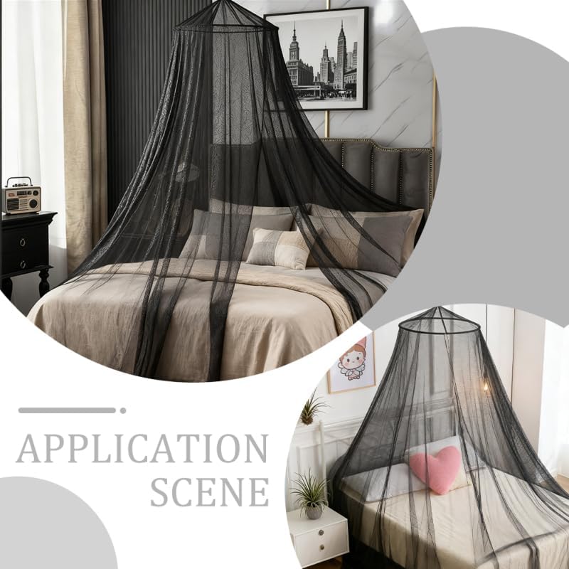 WADORN Mosquito Net Bed Canopy, Large Black Hanging Bed Net from Ceiling Dome Mosquito Net with Install Accessories for Single Twin Full Queen Size Bed Indoor Outdoor Use and Travel