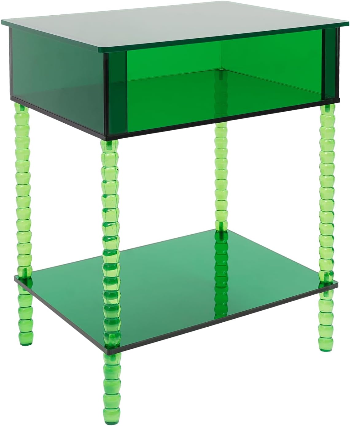 3-Tier Acrylic Side Table End Table with Storage & 44 Lbs Load Capacity & Product Size(15.7*11.8*19.7in) & Tier Spacing(4.3in,10.9in) Acrylic End Tables Nightstand for Living Room, Foyer(Grass-Green)