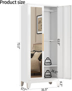 72" Tall Metal Armoire Wardrobe Closet - Large Clothing Storage Cabinet with Mirror Doors, 2 Hanging Rod & Adjustable Shelve - Closet Organizer for Bedroom, Office, Laundry Room, Garage - White