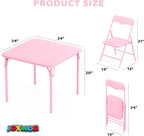JOYMOR Kids Folding Table and Chairs Set, 3-Piece Metal Frame Activity Set with Easy-Fold Design for Playroom & Classroom (Pink)