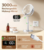 7" ABS Lighted Makeup Mirror with Lights, 1X/20X Magnifying Mirror with Light and Digital Display, 2.6in Height Adjustable, Rechargeable, 3 Color Modes for Makeup & Shaving, Easy to Detach, Women Gift