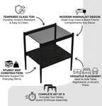 Set of 2 Rectangle End Tables, Modern Living Room Glass End Table Side Tables with Tempered Glass Top and MDF Base, Gray