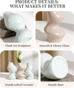 BosilunLife Decorative Vase Set of 3, Nested Interlocking Recycled Ceramic, Smooth Glossy Pastel Modern Decor, Sage Green & Khaki Centerpiece for Bookshelf