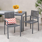 Saiveina Outdoor Modern Aluminum Dining Chair with Rope Seat (Set of 2), Gray and Dark Gray