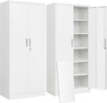BESFUR Metal Storage Cabinet with 2 Doors and 5 Adjustable Shelves Garage Storage Cabinet with Lock 71" Office Storage Cabinets Locking Cabinets for Garage Office Shop Home (White)