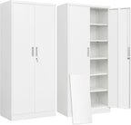 BESFUR Metal Storage Cabinet with 2 Doors and 5 Adjustable Shelves Garage Storage Cabinet with Lock 71" Office Storage Cabinets Locking Cabinets for Garage Office Shop Home (White)