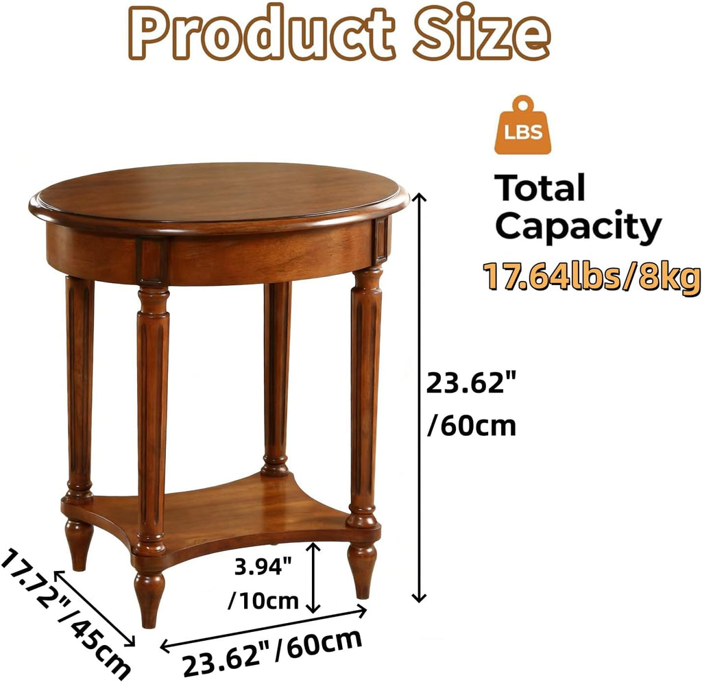 YUNMUARY-Oval End Table Cherry Finish Wood Side Table with Storage Shelf,Modern Living Room Accent Tables Wooden Nightstand Mid-Century End Tables for Sofa,No-Tools Assembly Dark Cherry