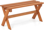 Tangkula Outdoor Wood Bench Backless, Patio Dining Bench with Teak Oil Finish & Slatted Seat, X-Shaped Frame, Farmhouse Wooden Bench Plant Stand, Outside Bench for Porch, Garden, Entryway (1)