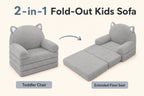 MONKISS Kids Couch, Comfy Toddler Chair, 2 in 1 Fold Out Kids Sofa, Baby Sitting Chair with Washable Cover, Toddler Furniture for Reading, TV and Playroom, Birthday Gifts, 1-4 Years Old, Grey Cat