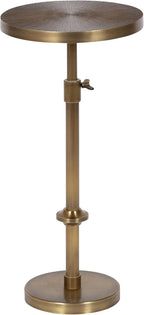 Kate and Laurel Engles Traditional Adjustable-Height Pedestal Drink Table; 10 x 10 x 30; Antique Brass; Vintage Round Indoor Metal Plant Stand with Embossed Sunburst Pattern