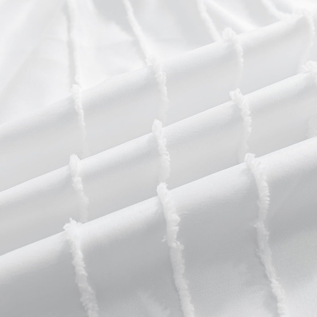 Striped Tufted Bed Skirt Queen Size, Ruffled Bed Skirts with Split Corners, Queen Bed Skirt 14 Inch Drop Dust Ruffle with Platform, White, 14'' Queen