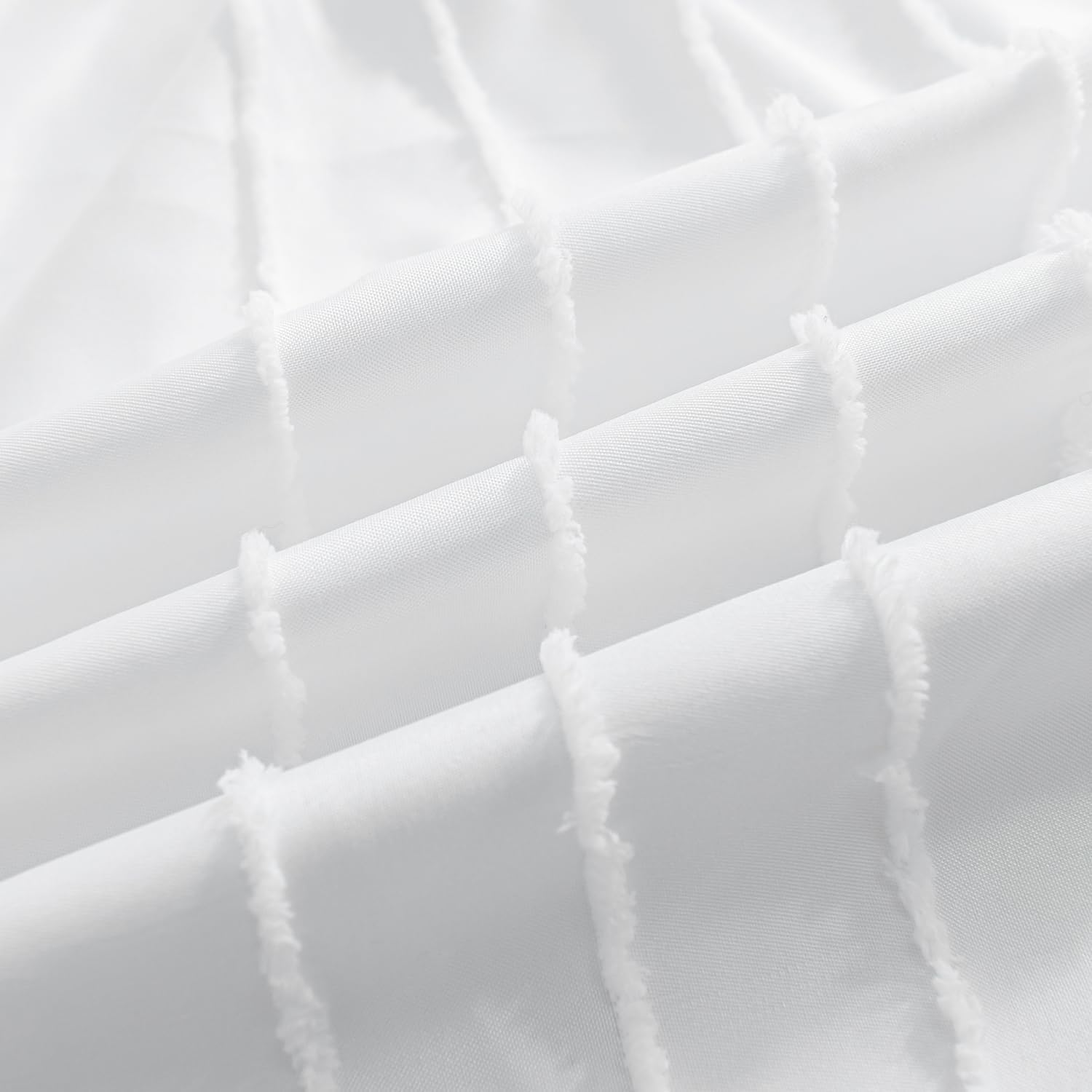 Striped Tufted Bed Skirt Queen Size, Ruffled Bed Skirts with Split Corners, Queen Bed Skirt 14 Inch Drop Dust Ruffle with Platform, White, 14'' Queen