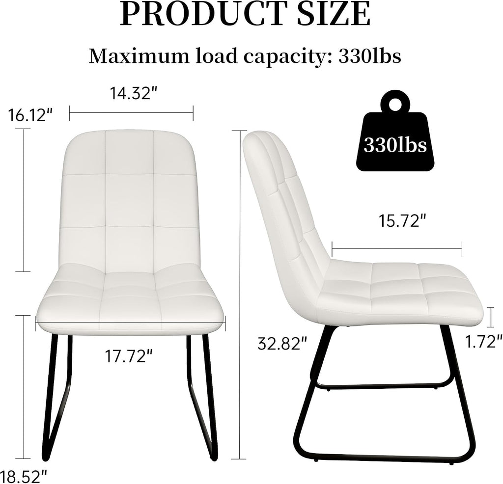 HIPIHOM Faux Leather Dining Chairs Set of 4, Modern Upholstered Kitchen Chairs with Curved Backrest and Metal Legs, PU Leather Dining Room Chairs for Kitchen Living Dining Room Set of 4 White