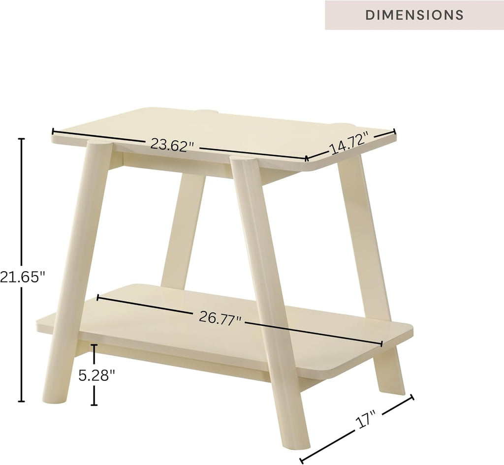 Roundhill Furniture Metz Mid-Century Modern Wood Shelf End Table, Off-White Finish