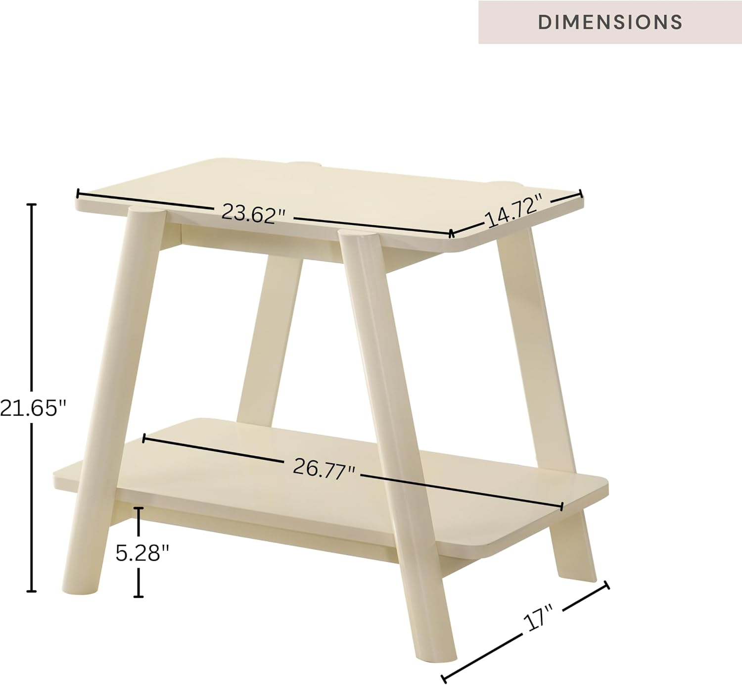 Roundhill Furniture Metz Mid-Century Modern Wood Shelf End Table, Off-White Finish