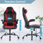 Red Gaming Chair, Ergonomic High Back Executive Office Chair with Flip-Up Arms, Adjustable Height, PU Leather, 300 lbs Weight Capacity