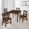 eHemco Solid Hard Wood Kids Table and Chair Set, Coffee, 5 Piece | 4 Chairs Included, Rubberwood