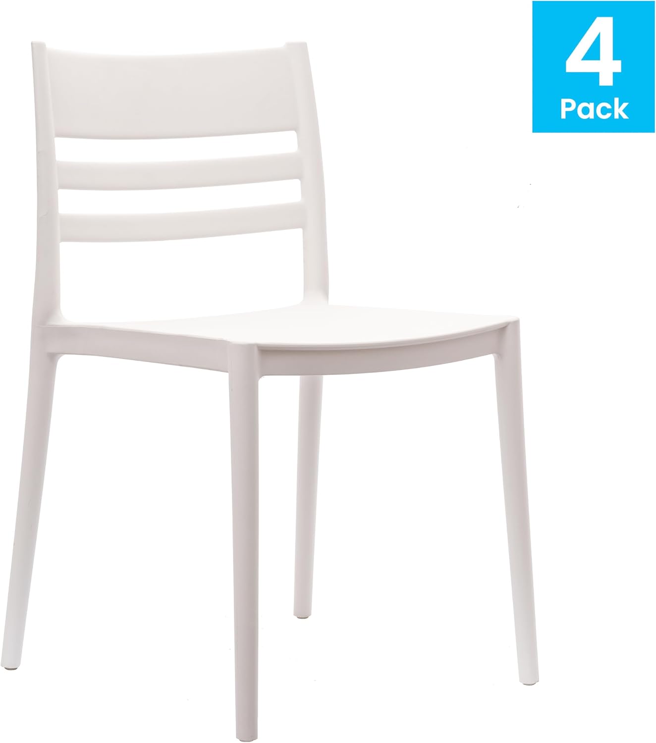Flash Furniture Bridgeport Slat Back Patio Chair with Contoured Seat, Commercial All-Weather Stacking Resin Chair, UV Resistant, Indoor-Outdoor, White, Set of 4
