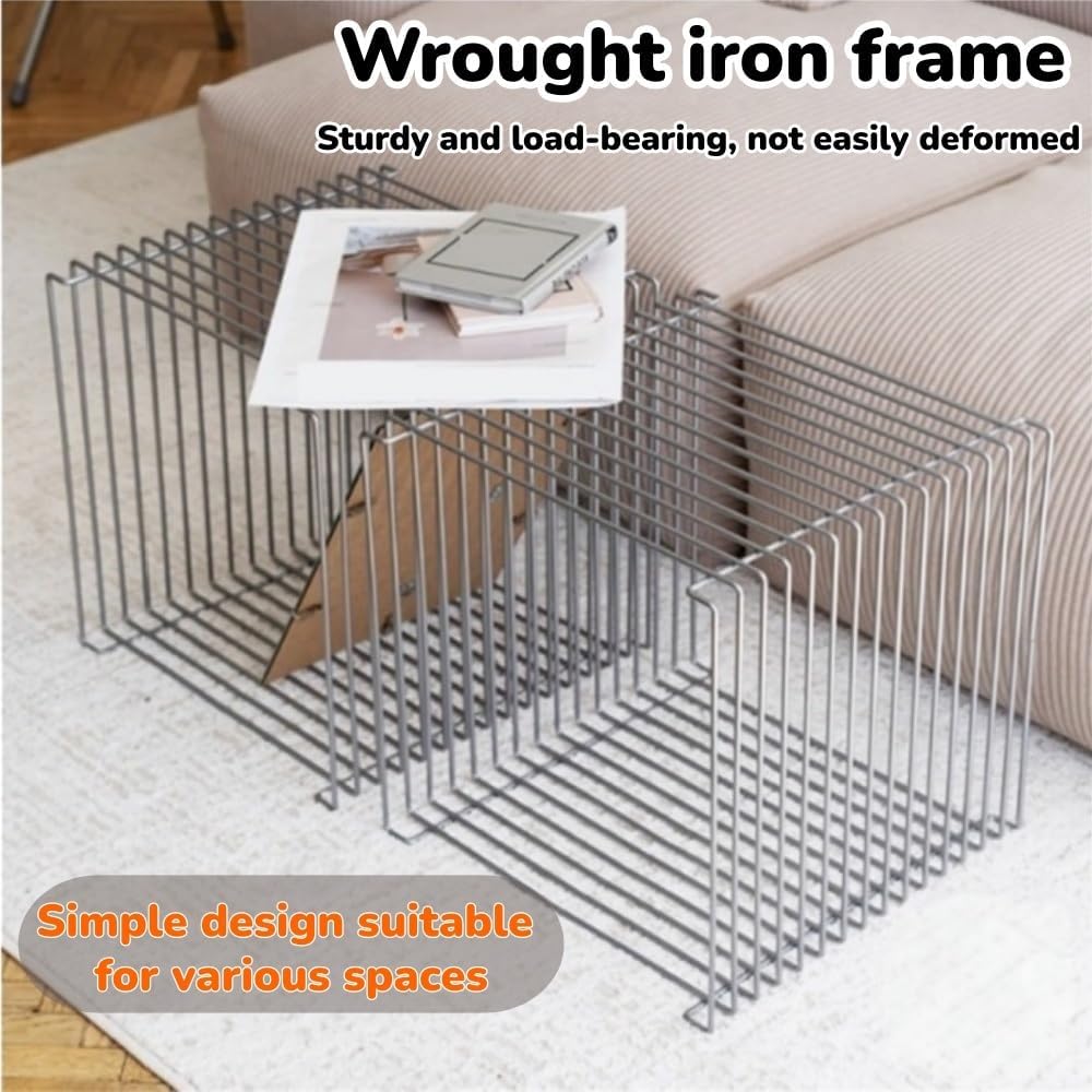 Square Retro Side Table, Metal End Table, Linear Coffee Table, Multi-Purpose Accent Table for Living Room, Bedroom, and Study(Silver,11.8x11.8x11.8in)