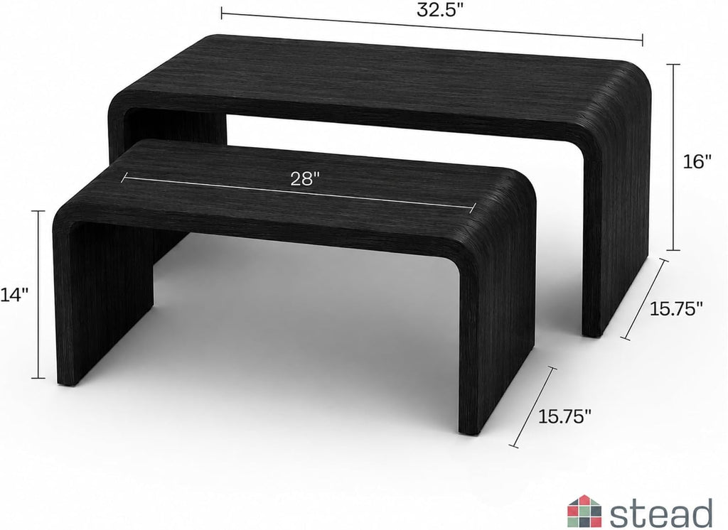 Stead Curved Nesting Coffee Table Set of 2, Modern Wood Nesting Tables for Living Room, Space Saving Stackable Coffee Tables, Fully Assembled