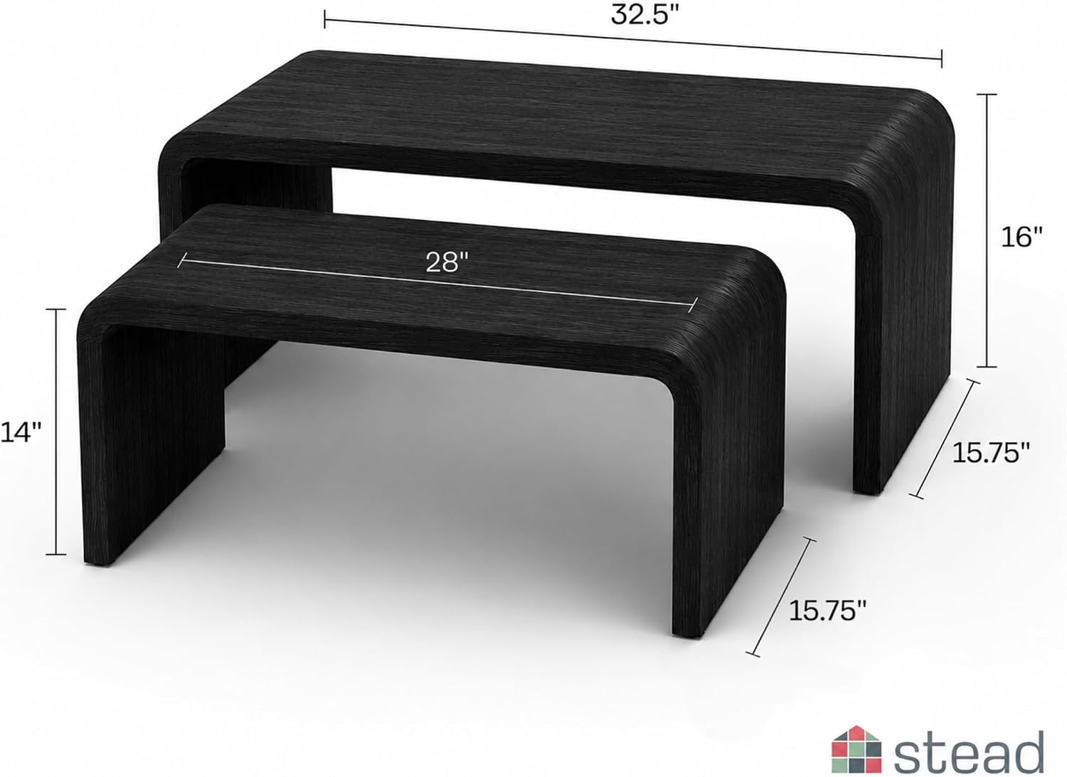 Stead Curved Nesting Coffee Table Set of 2, Modern Wood Nesting Tables for Living Room, Space Saving Stackable Coffee Tables, Fully Assembled