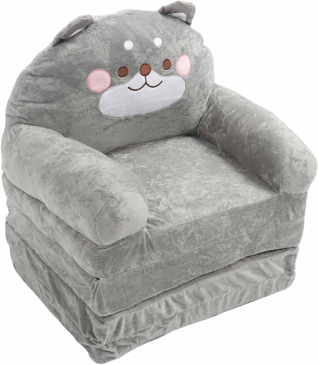 Cartoon Animal Kids Folding Sofa, Foldable Baby Sofa, Portable Toddler Folding Couch for Reading Watching TV Relaxing, Soft Fabric and Sponge Cushion, Indoor Outdoor Use (Folding in quarters)