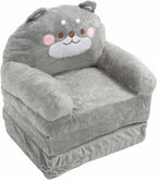 Cartoon Animal Kids Folding Sofa, Foldable Baby Sofa, Portable Toddler Folding Couch for Reading Watching TV Relaxing, Soft Fabric and Sponge Cushion, Indoor Outdoor Use (Folding in quarters)