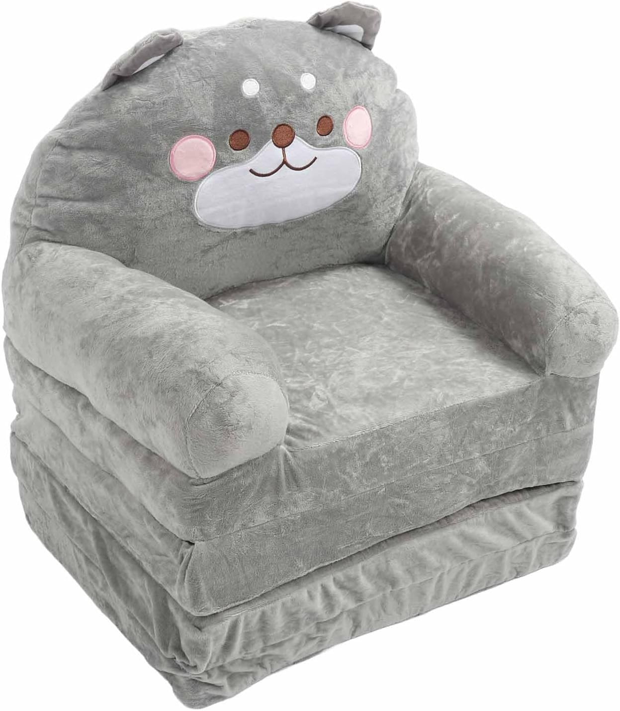 Cartoon Animal Kids Folding Sofa, Foldable Baby Sofa, Portable Toddler Folding Couch for Reading Watching TV Relaxing, Soft Fabric and Sponge Cushion, Indoor Outdoor Use (Folding in quarters)