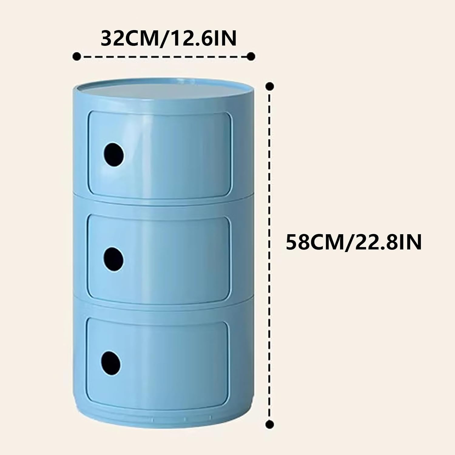 3 Tier Round Nightstand with Drawer, Royal Blue Round Side Table Small Plastic Storage End Table for Bedroom, Living Room, Bathroom