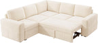 HONBAY Modular Sectional Sleeper Sofa with Pull Out Bed,Corduroy L Shaped Couch with Storage, Sectional Couches for Living Room,Beige