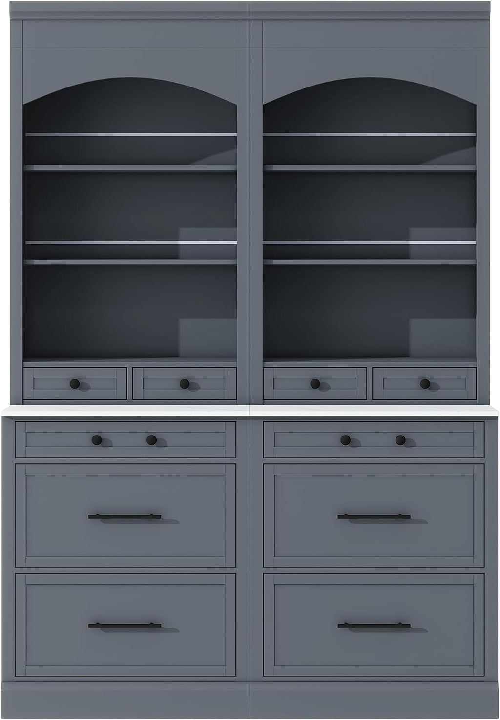 83.7inch High Kitchen Pantry, Wood Freestanding Tall Kitchen Hutch with 5 Storage Drawers and Adjustable Shelf, Display Cupboard Cabinet with Faux Marble Top for Dining Room, Set of 2 (2, Gray-TA1)