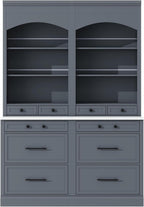 83.7inch High Kitchen Pantry, Wood Freestanding Tall Kitchen Hutch with 5 Storage Drawers and Adjustable Shelf, Display Cupboard Cabinet with Faux Marble Top for Dining Room, Set of 2 (2, Gray-TA1)