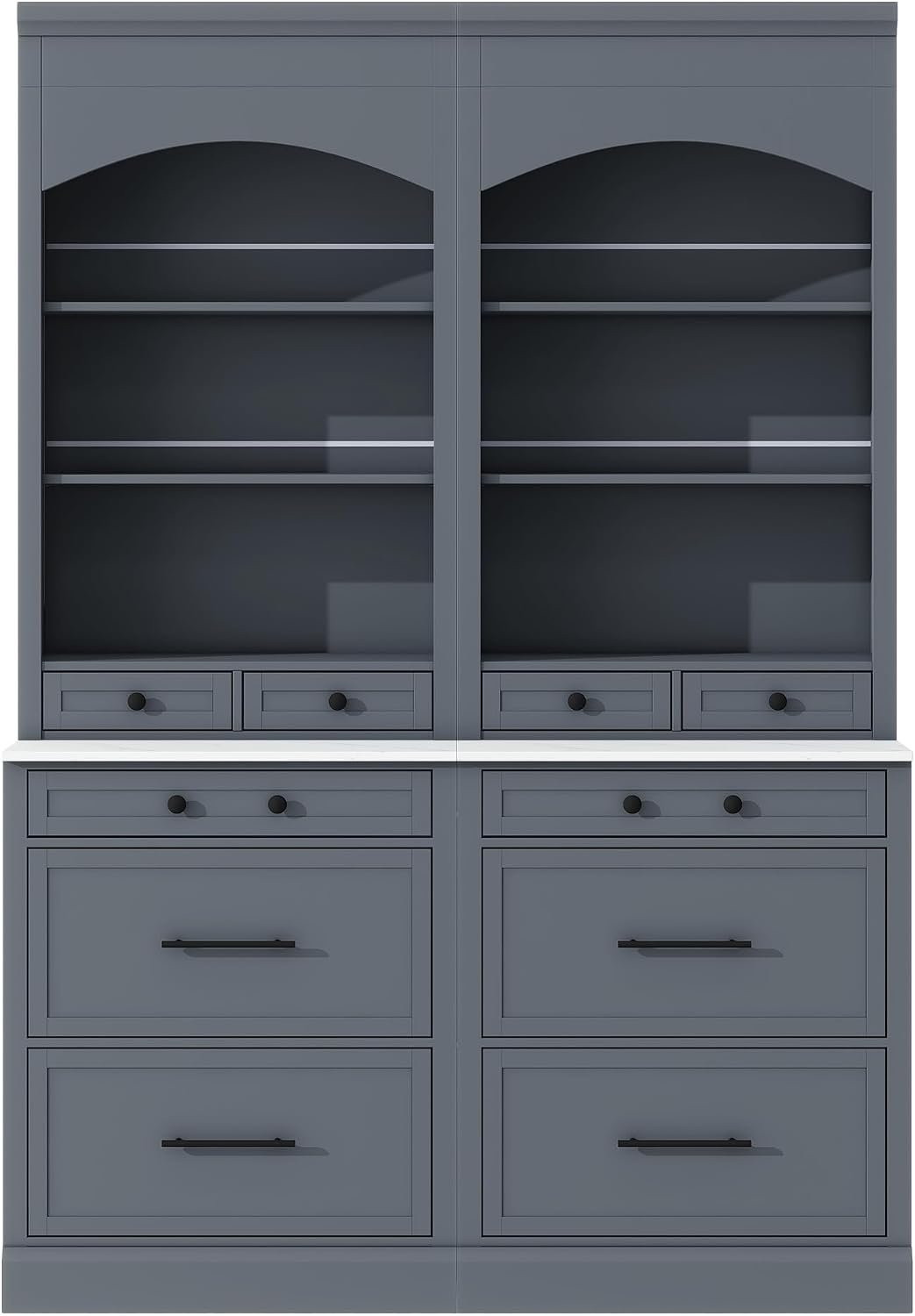 83.7inch High Kitchen Pantry, Wood Freestanding Tall Kitchen Hutch with 5 Storage Drawers and Adjustable Shelf, Display Cupboard Cabinet with Faux Marble Top for Dining Room, Set of 2 (2, Gray-TA1)