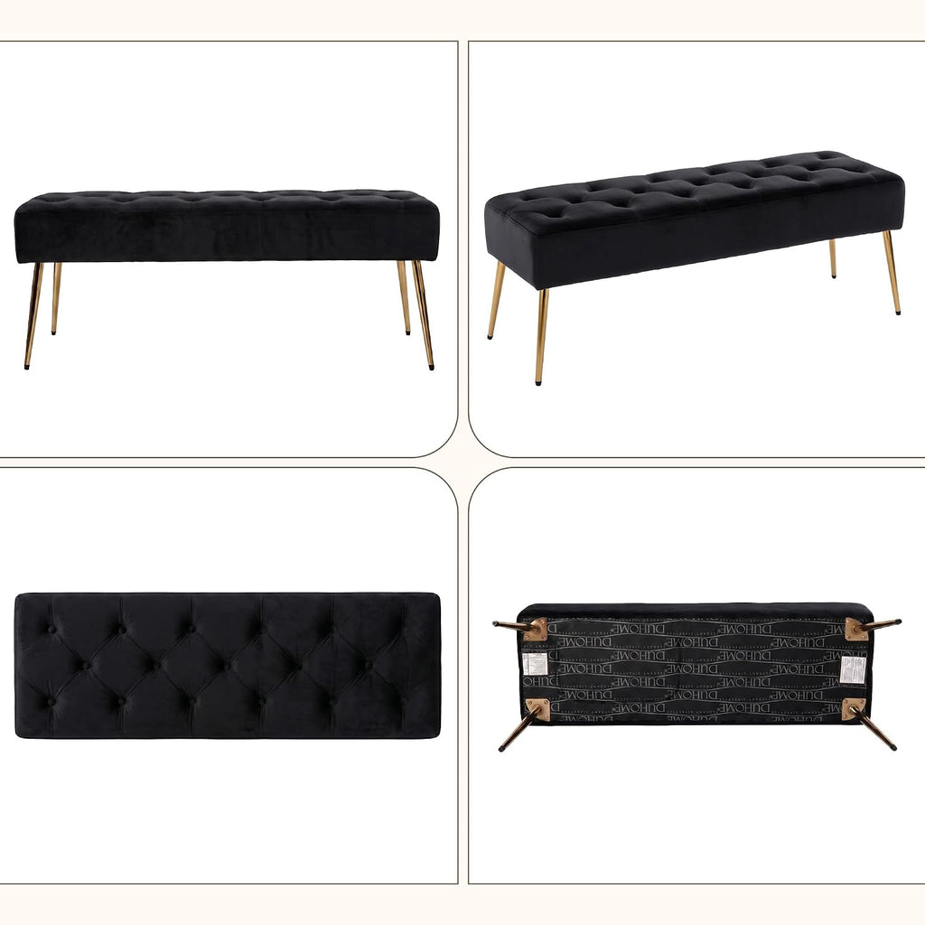 DUHOME Button-Tufted Ottoman Bench, Upholstered Bedroom Benches Velvet Footrest Stool Accent Bench for Entryway Dining Room Living Room Bedroom End of Bed, Black