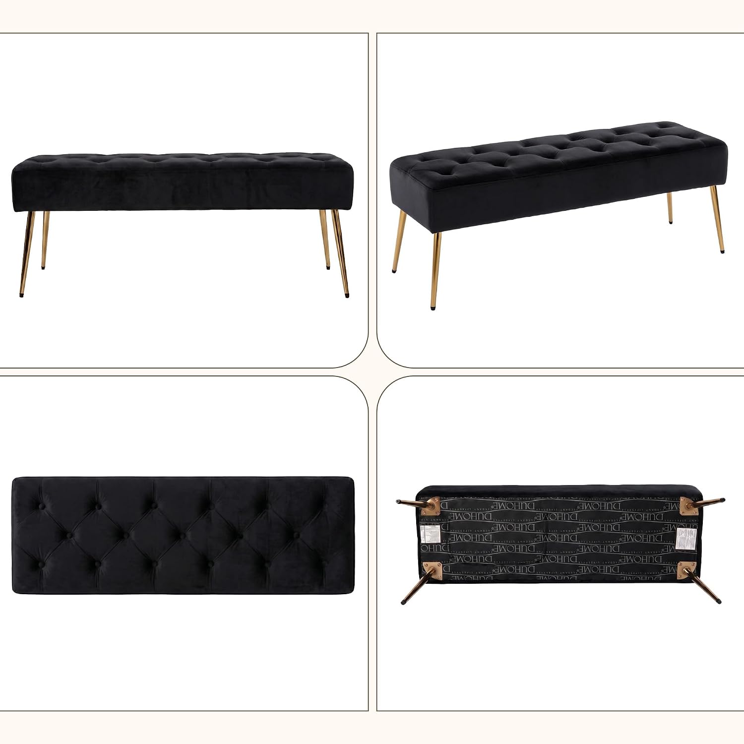DUHOME Button-Tufted Ottoman Bench, Upholstered Bedroom Benches Velvet Footrest Stool Accent Bench for Entryway Dining Room Living Room Bedroom End of Bed, Black