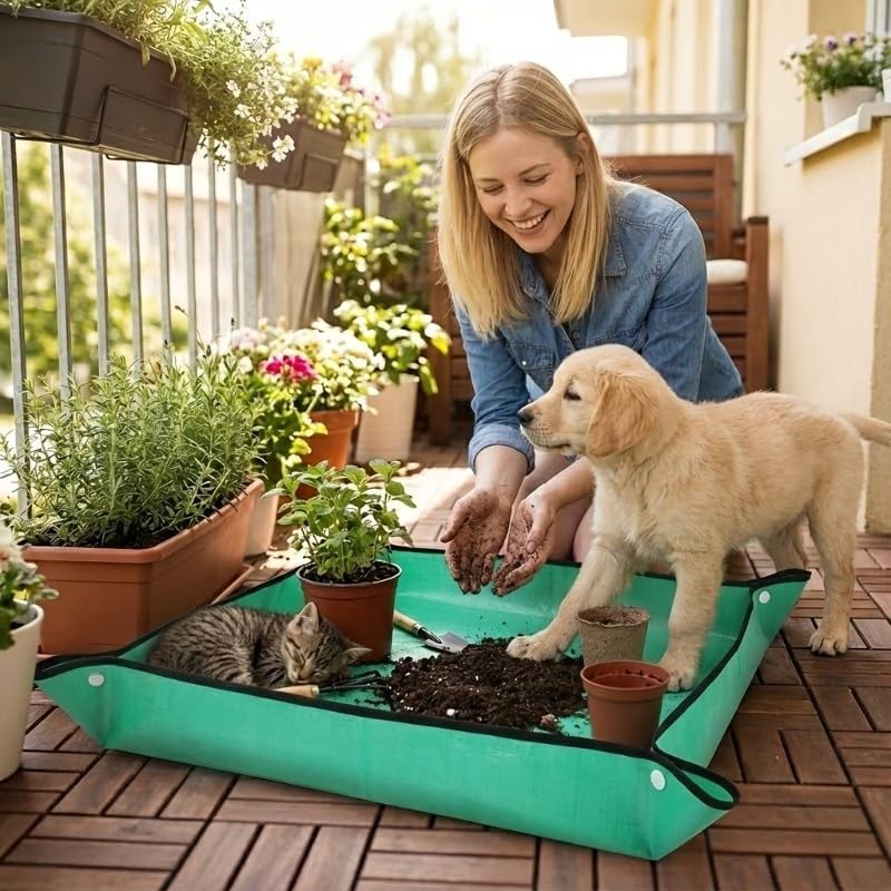 PE Plant Regeneration Mat Waterproof Portable Transplanting Mat with Snap Corners for Indoor Succulent Potting, Garden Use, 50 * 50cm