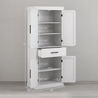72" Tall Kitchen Pantry Storage Cabinet, Farmhouse Freestanding Kitchen Cabinet with 4 Barn Doors, Drawer, 5-Tier Shelf and Adjustable Shelves, White,15.8 * 30 * 72