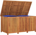 Garden Storage Box Solid Acacia Wood 150x80x75 cm Outdoor Patio Deck Yard Backyard Porch Container Chest Bench with Water-Resistant Bag and Lockable Design for Cushions Tools