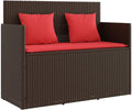 Patio Bench with Cushions Brown Poly Rattan Outdoor Storage Bench with Waterproof Bag and Removable Cover