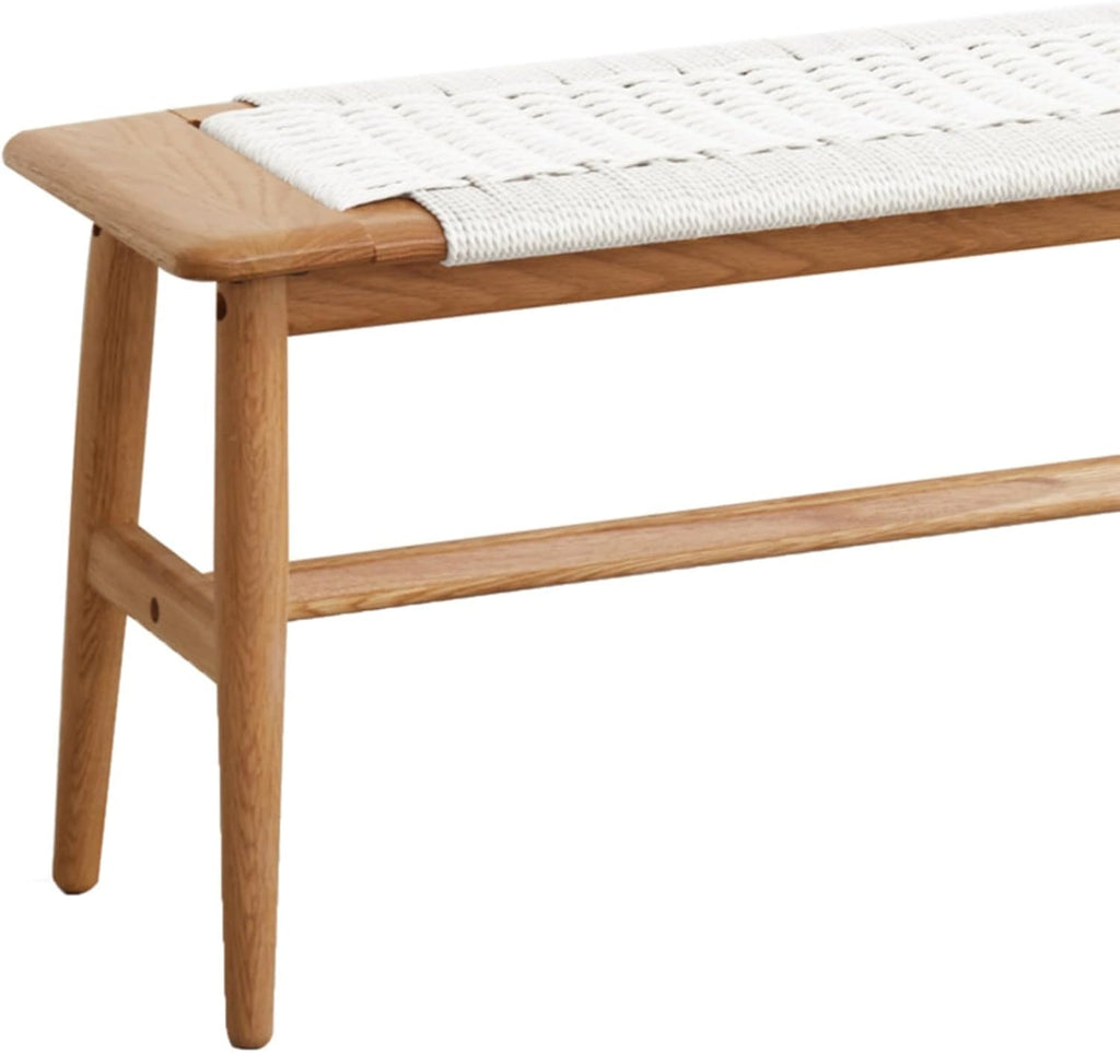 Natural Solid Oak Wood Multipurpose Bench, Minimalist Armless Dining Table Bench Seat, Heavy Duty Indoor Accent Bench for Bedroom, Dining Room, Entryway & Bathroom (White)
