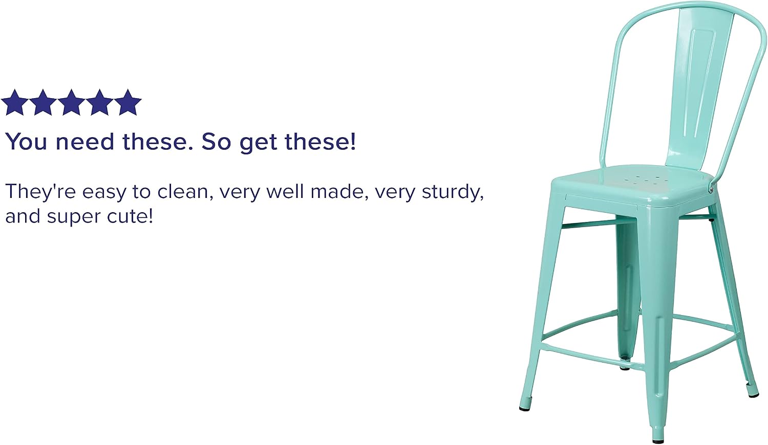 Flash Furniture Carly Commercial Grade 24" High Mint Green Metal Indoor-Outdoor Counter Height Stool with Back