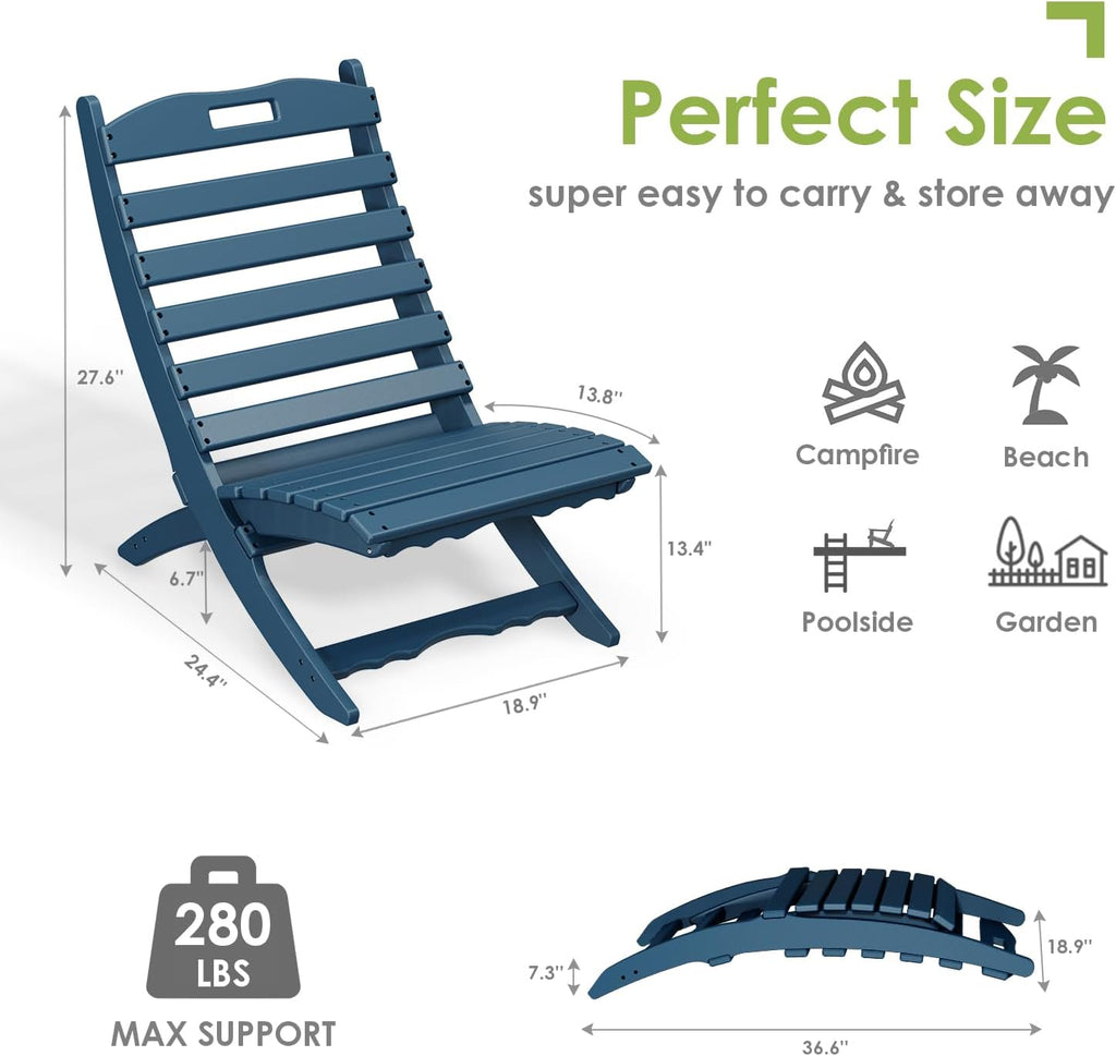 GREENVINES Folding Wave Chairs Set of 2 | Xavier | Portable Adirondack Chair | HDPE | All Weather | Blue | for Fire Pit Beach Outdoor Deck Poolside Garden Patio Porch Fishing