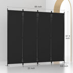 Room Divider, 4 Panel Folding Privacy Screen, 88” Portable Separating with 3 Metal Feet, Partition Room Dividers, Lightweight Freestanding Wall Divider Screen for Office Bedroom Hospital(Black)