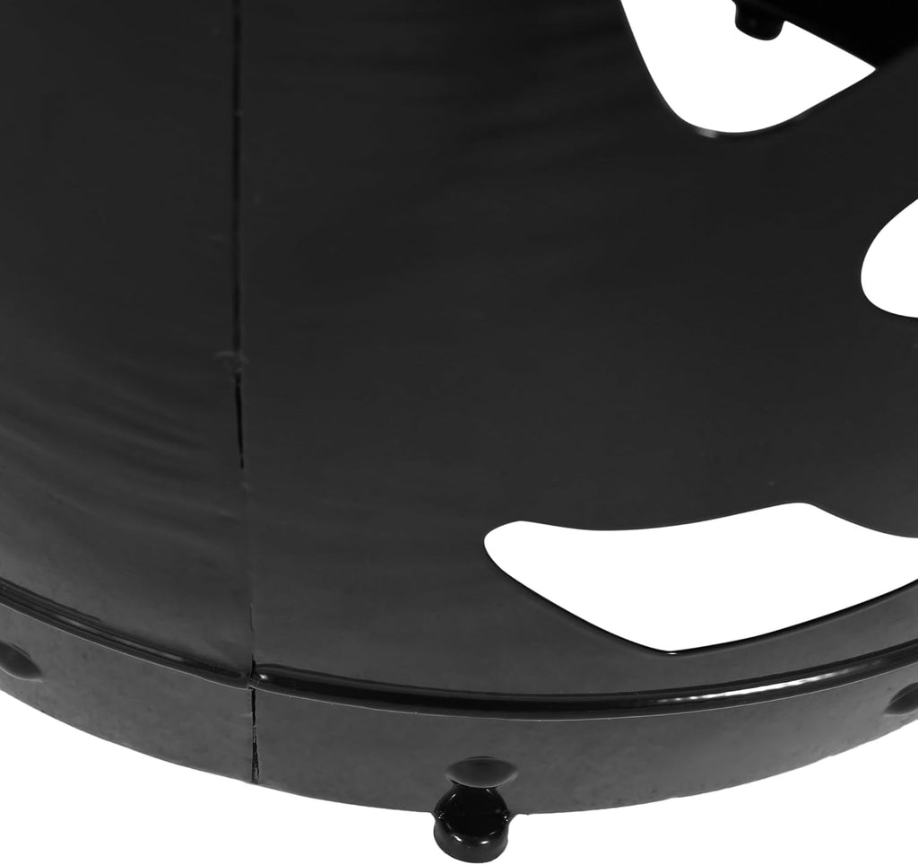 Penau Metal End Table, Powder-Coated Iron Barrel Accent Side Table, Decorative Iron Cut Floral Pattern, No Assembly, 16.50 x 16.50 x 20.75 Inchs, Black
