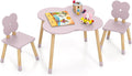 Costzon Kids Table and Chairs, Wooden Toddler Desk Set for Play, Art, Craft, Reading, Learning and Eating, Multi-Activity Table and Chairs for Classroom Daycare Home (Pink, Flower-Shaped)