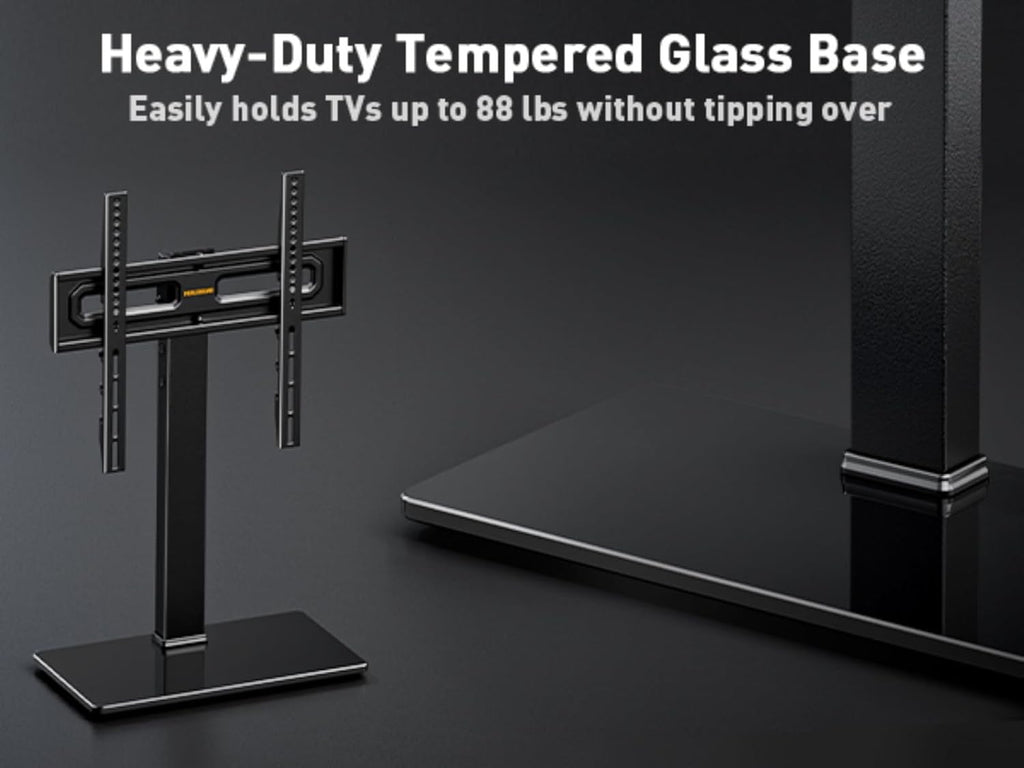 Perlegear Universal Swivel TV Stand Base for 32–70 inch TVs, Height Adjustable Table Top TV Stand Mount with Tilt, Tempered Glass Base, Holds up to 88 lbs
