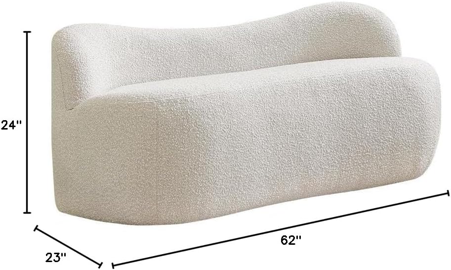 Meridian Furniture 119Cream Flair Collection Modern | Contemporary Boucle Fabric Upholstered Bench with Curved Back Design, Cream, 62" W x 23" D x 24" H