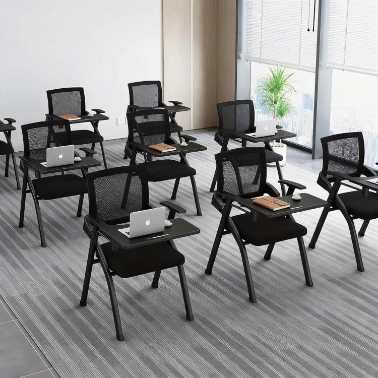 Folding Training Chair with Tablet Arm & Cup Holder – Space-Saving Nesting Chair for Conference Room, Classroom, School, Seminar, Office Meeting