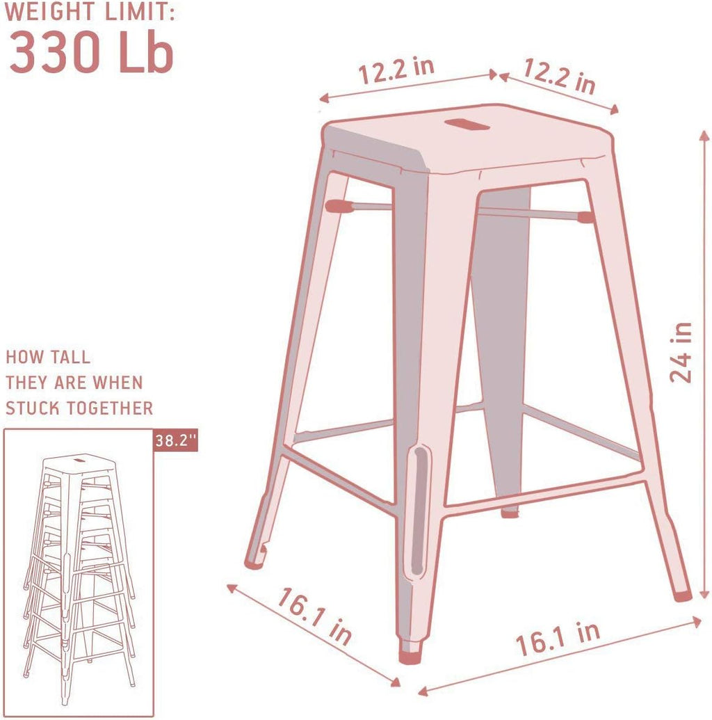 Buschman Metal Bar Stools 24" Counter Height, Indoor/Outdoor and Stackable, Set of 4 (Red)